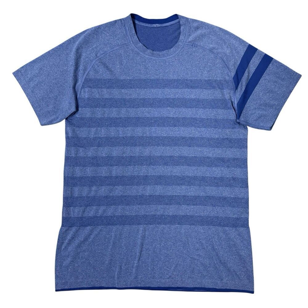 Lululemon Metal Vent Tech Shirt Men Medium Blue Stripe Short Sleeve Athletic Gym - Picture 1 of 4